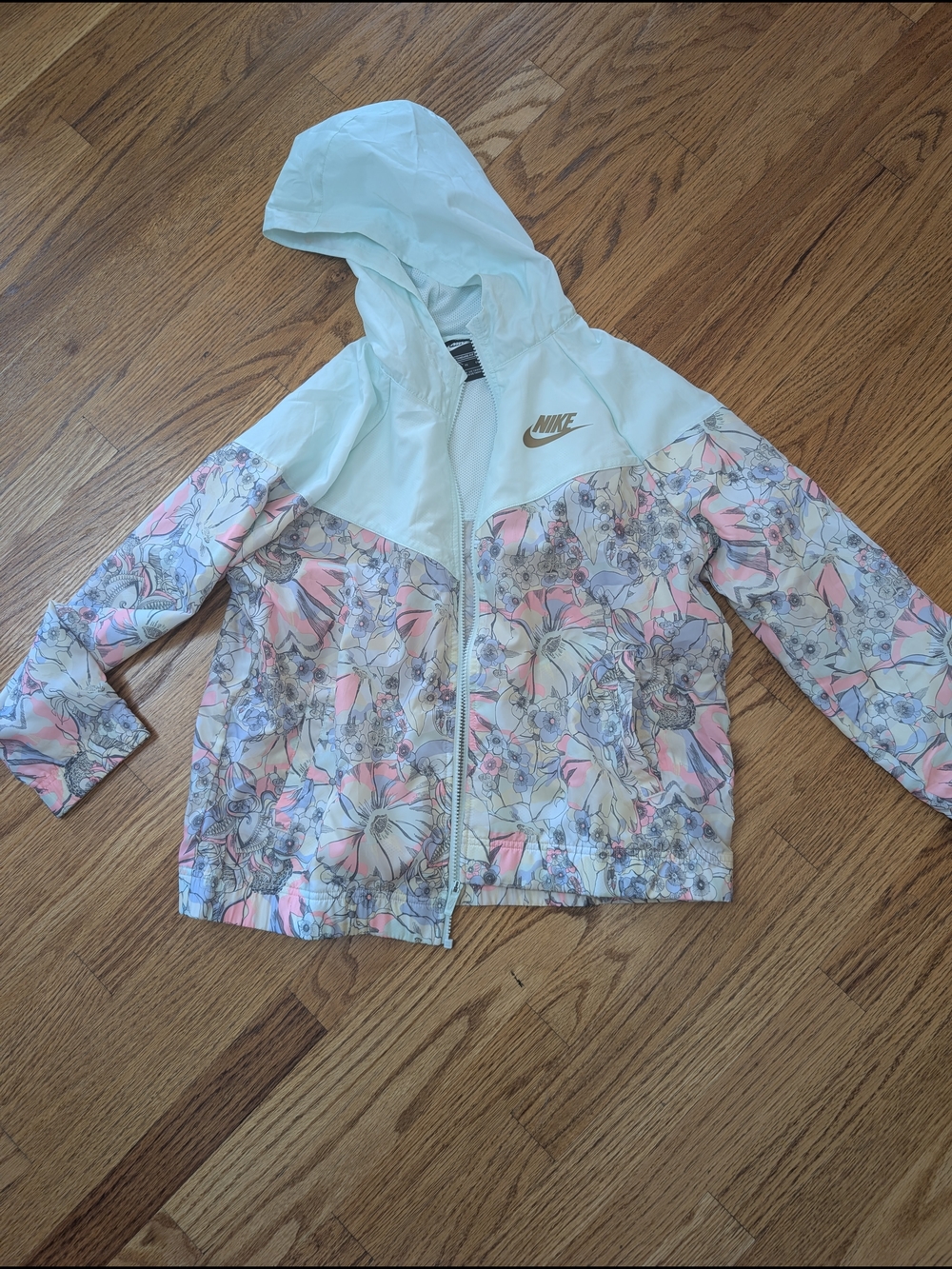 Nike Girls XL Floral Hooded Windbreaker - Pink & Light Blue